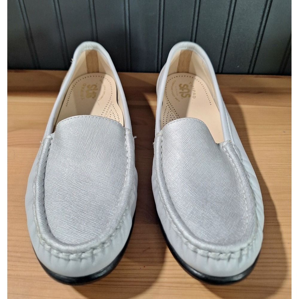 SAS San Antonio‎ Shoemakers Pearl Silver Leather Loafers Women 9W - Picture 2 of 7